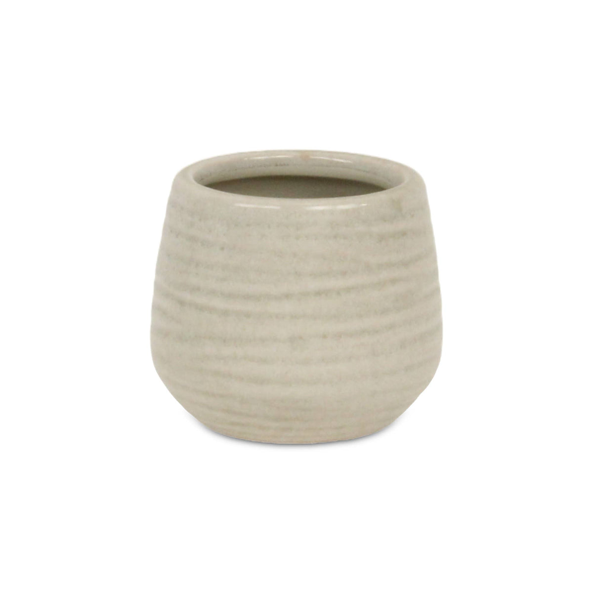Small Fairloam Round Curved Wave Lined Pattern Ceramic Pot - White
