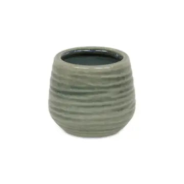 Small Fairloam Round Curved Wave Lined Pattern Ceramic Pot - Green