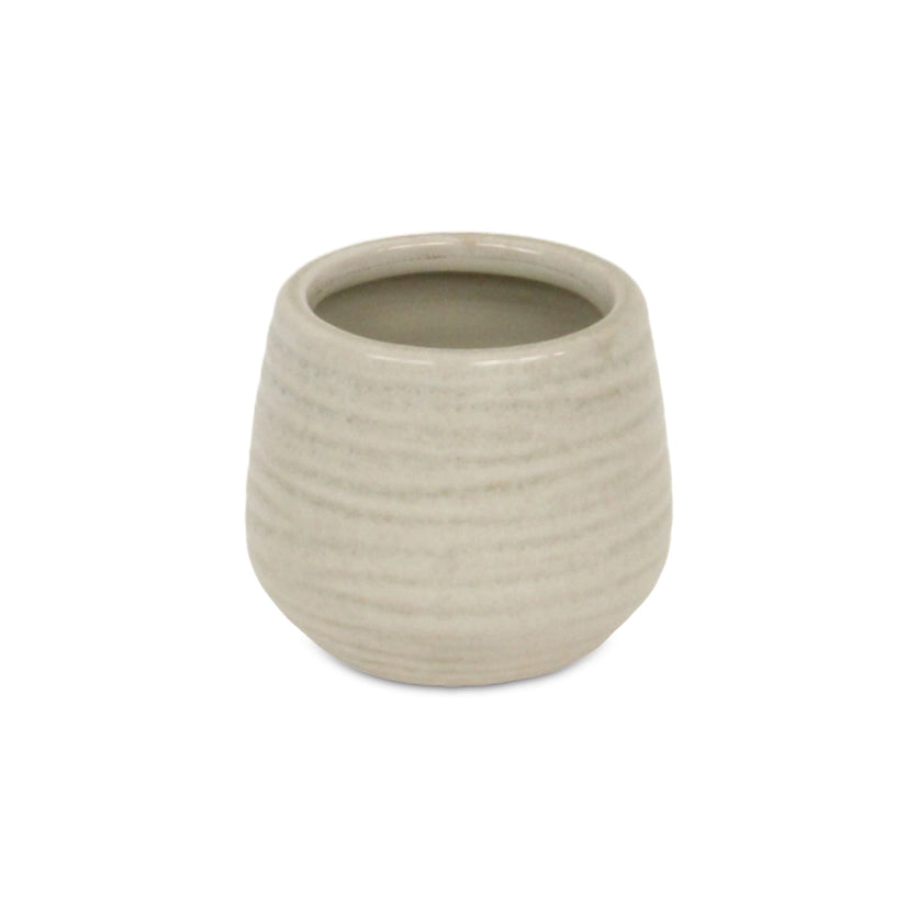 Small Fairloam Round Curved Wave Lined Pattern Ceramic Pot - White