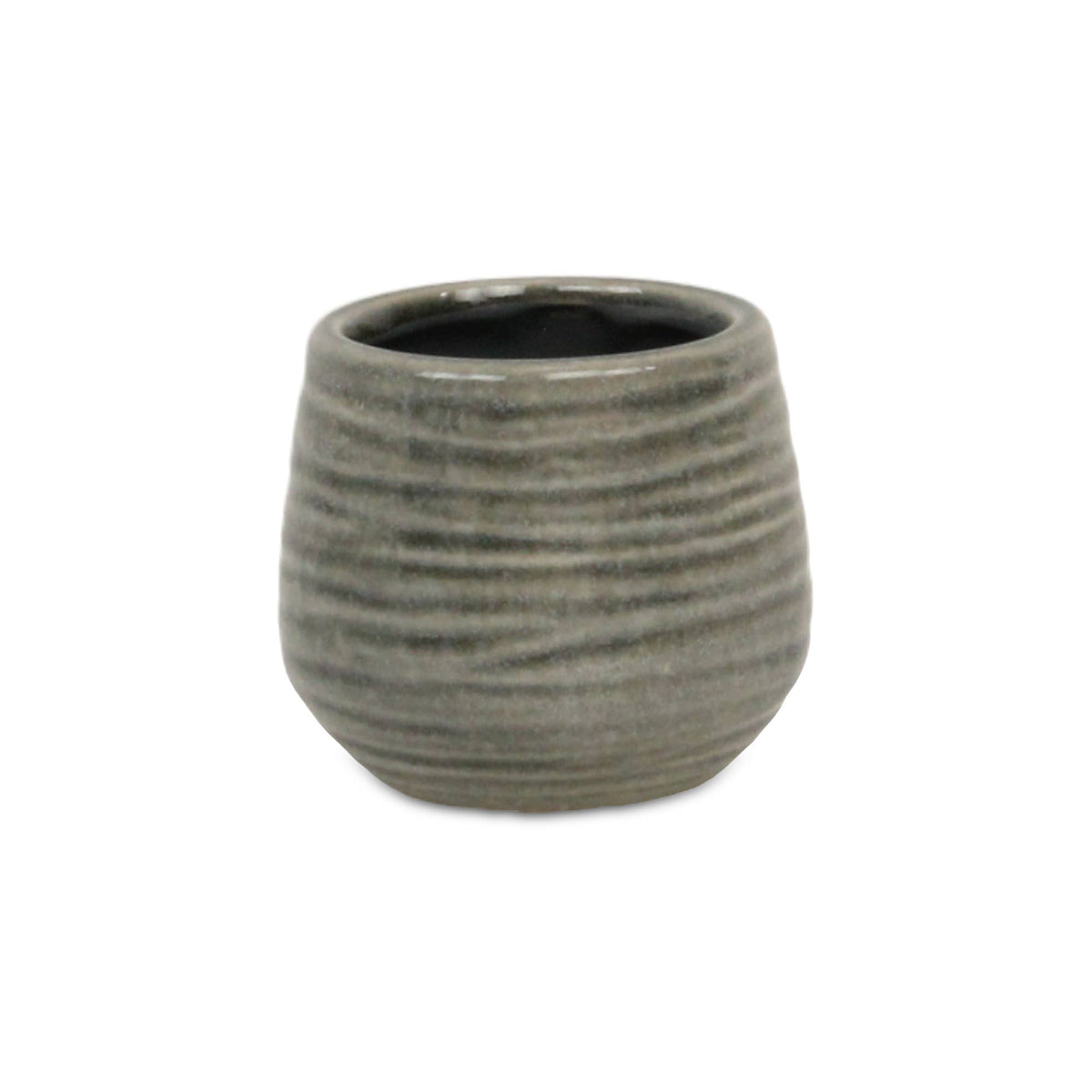 Small Fairloam Round Curved Wave Lined Pattern Ceramic Pot - Gray