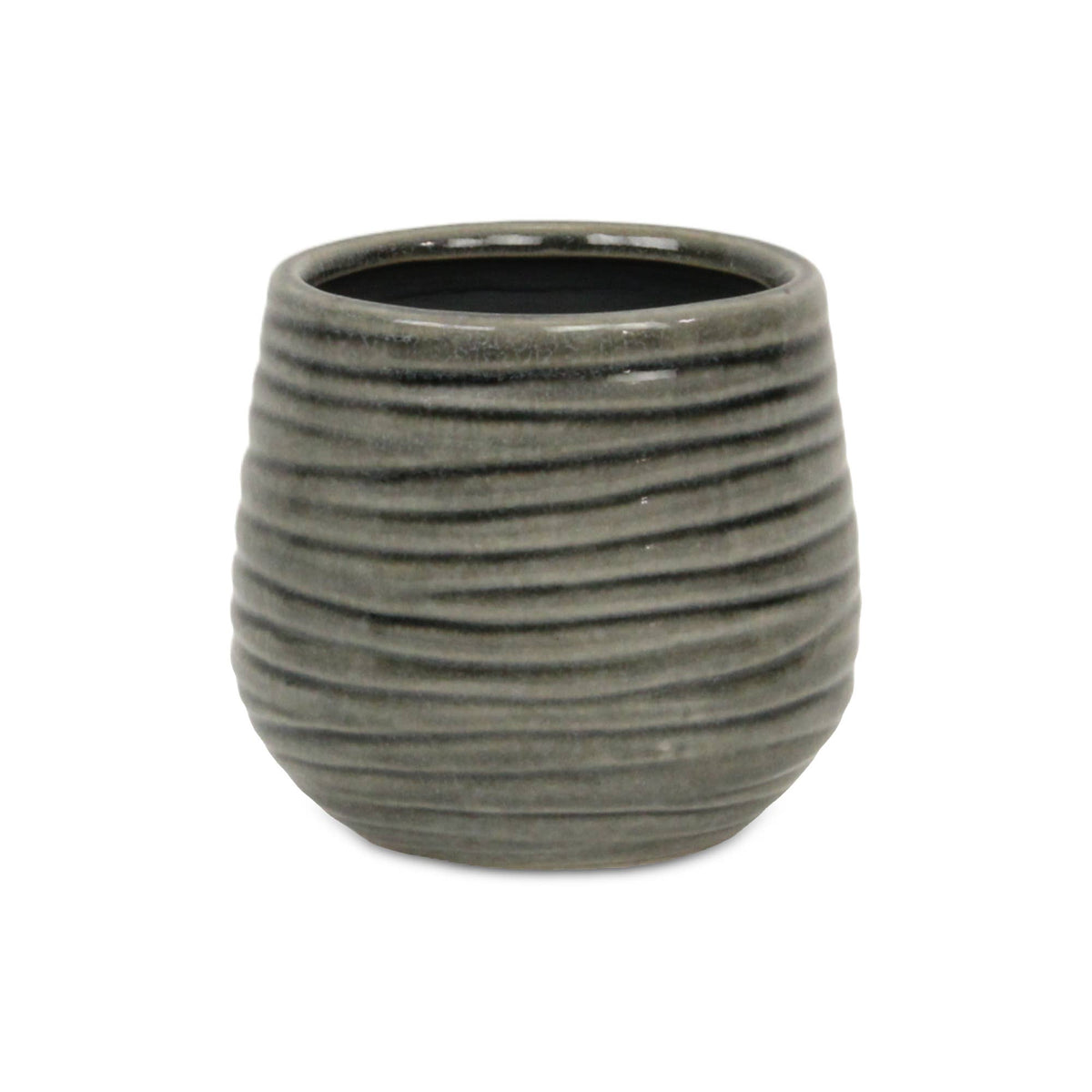 Medium Fairloam Round Curved Wave Lined Pattern Ceramic Pot - Gray