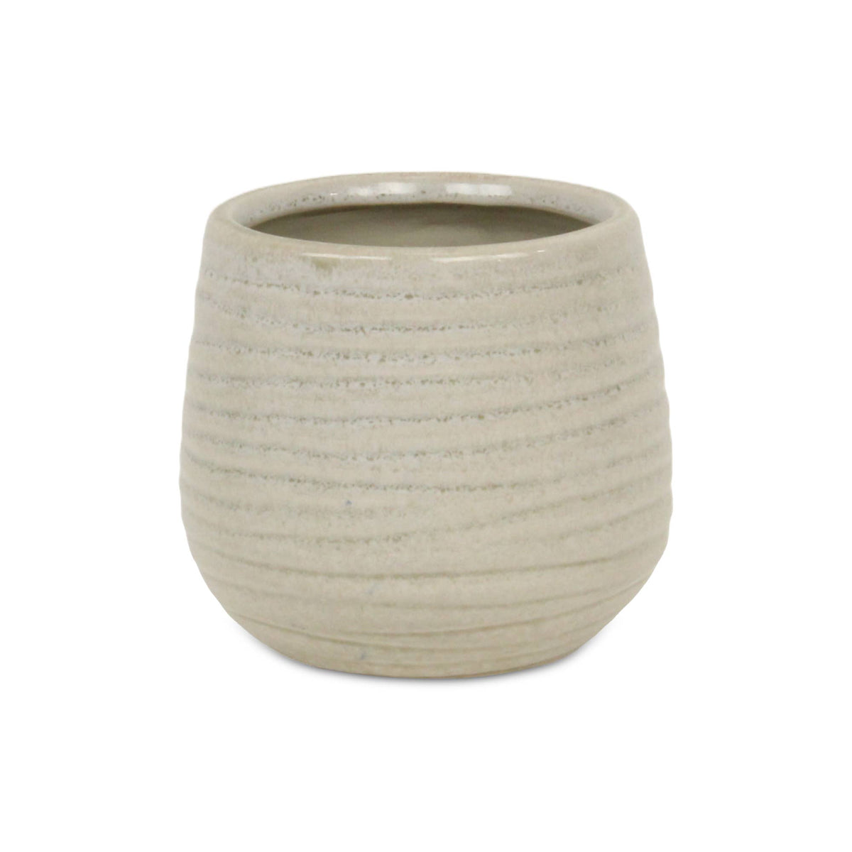 Medium Fairloam Round Curved Wave Lined Pattern Ceramic Pot - White
